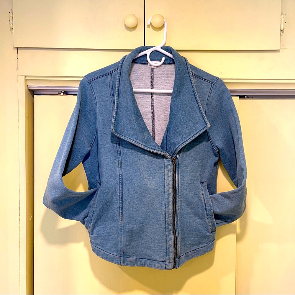 Gap heathered blue thick terry moto jacket M